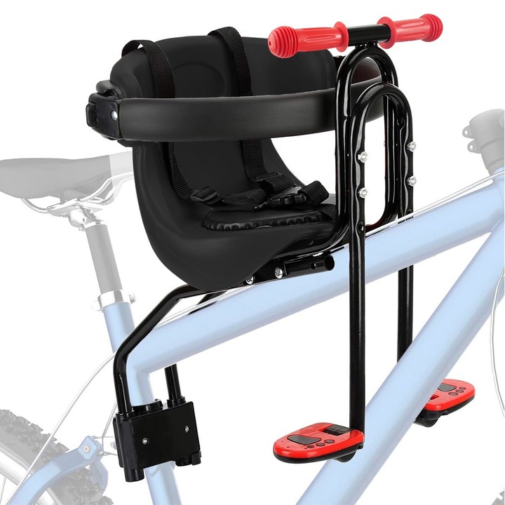 Детска седалка за велосипед, Autocise, преден монтаж, черна, 8 месеца-4 години, 50 кг