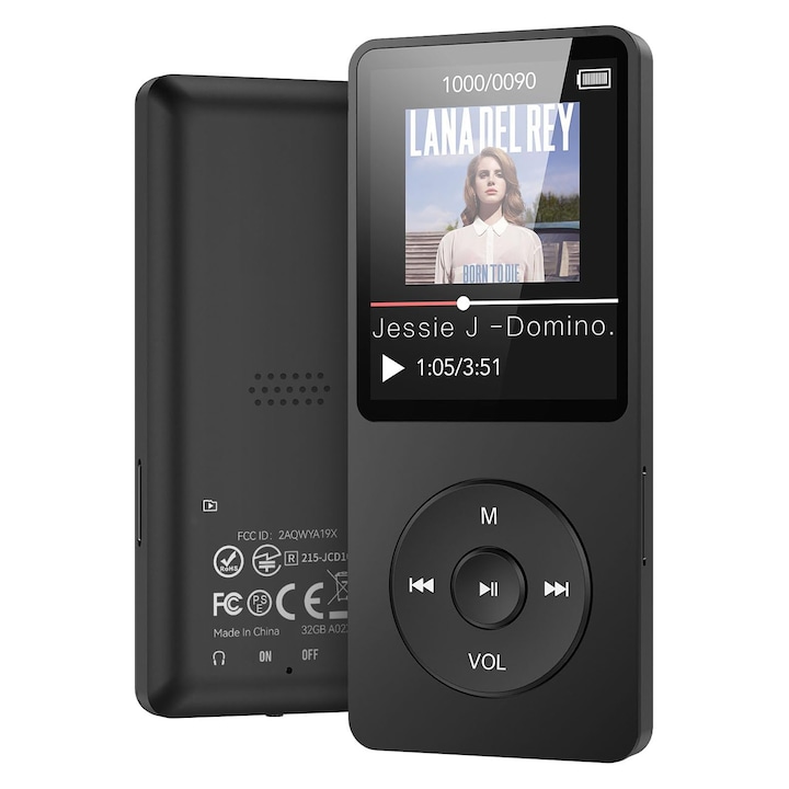Mp3 lejátszó, 128 GB-os memóriakártya, Bluetooth, FM rádió, e-könyv olvasás, hangrögzítő, OUYLAF, fekete