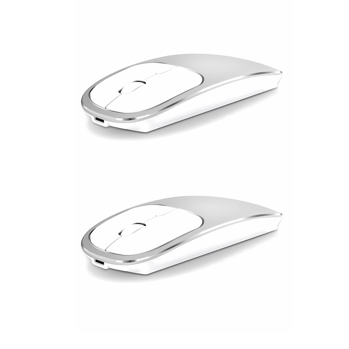 Комплект от 2 двойни безжични мишки Bervolo® Metal X, USB и Bluetooth 5.1, презареждаеми, Windows, Mac, Android, 600mAh батерия, регулируеми DPI 800/1200/1600, сребриста