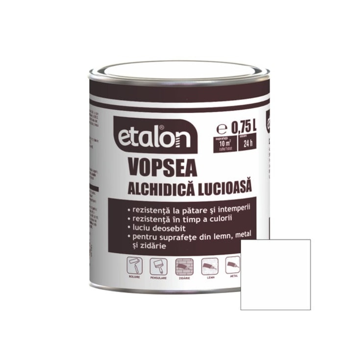 Vopsea alchidica pentru lemn / metal, Etalon, interior / exterior, alb, 0.75 L