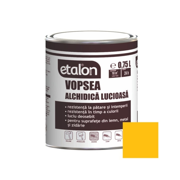 Vopsea alchidica pentru lemn / metal, Etalon, interior / exterior, galben clasic, 0.75 L