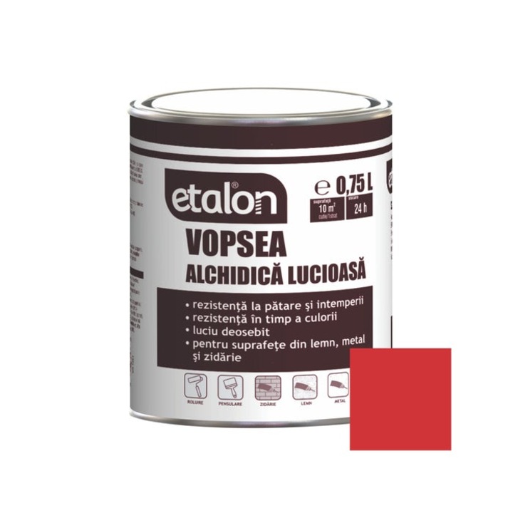 Vopsea alchidica pentru lemn / metal, Etalon, interior / exterior, rosu coral, 0.75 L