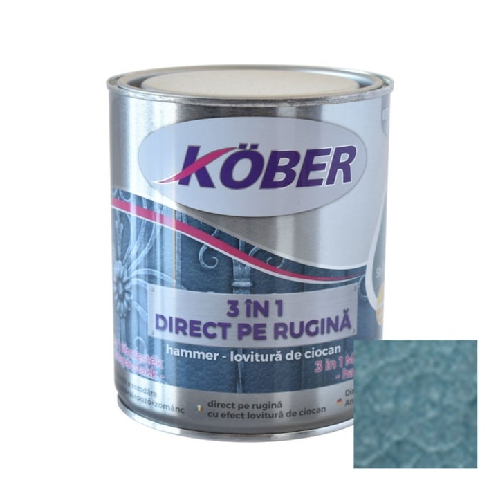 Алкидна боя за метал Kober Hammer, ефект чук, интериор/екстериор, ярко синя E81605, 0.75 L