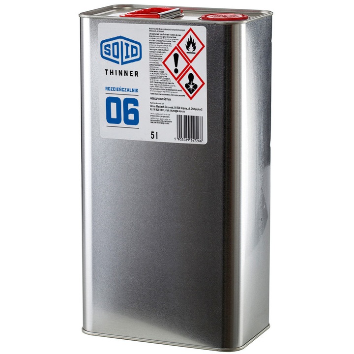 Diluant 06, Pentru vopsele poliuretanice, alchidice si acrilice, Imbunatateste curgerea produsului, Curata uneltele de vopsit, Nu provoaca ingalbenirea produsului diluat, 5 l, Transparent