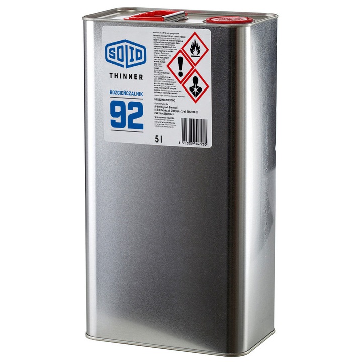 Diluant 92, Eficient pentru vopsele epoxidice, Imbunatateste fluiditatea produsului, Utilizat pentru curatarea uneltelor de vopsit, Nu provoaca ingalbenirea produsului, 5 l, Transparent