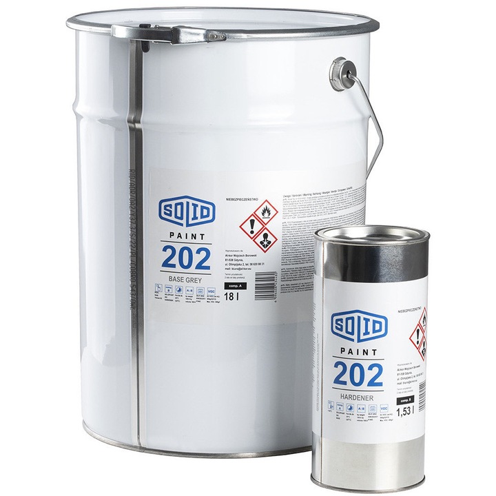 Rasina epoxidica, Solidpaint 202, Vopsea pentru beton, Gri, 19.53 l, Uscare rapida, Semi-mat, Destinatie exterioara, Acoperire 40 m², Numar recomandat de straturi: 2, Timp de uscare: 3 ore