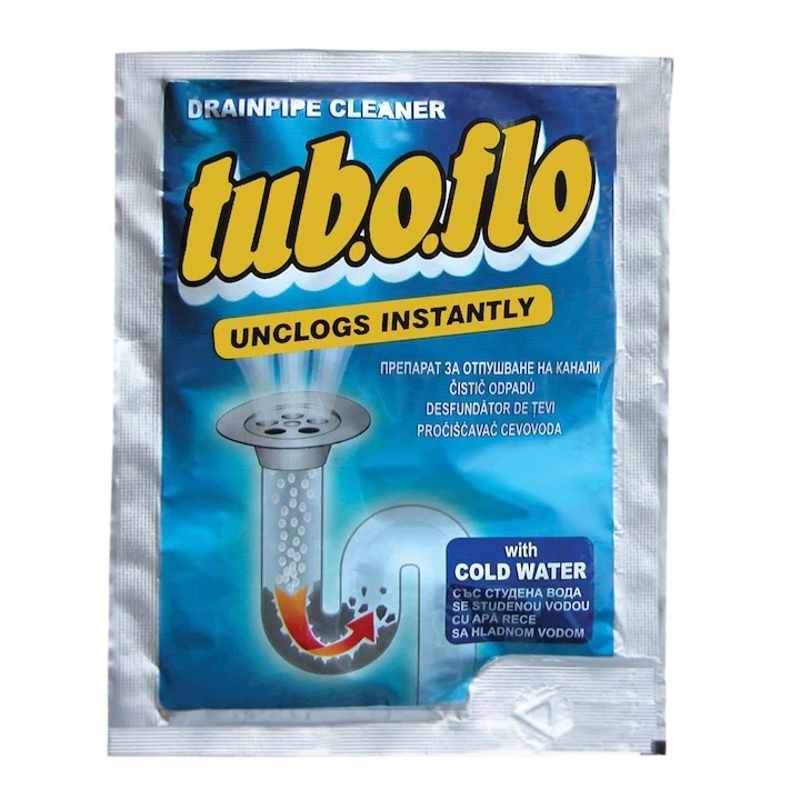 Granule de desfundat tevi Tub.o.flo, 55g, pudra, solutie cu apa rece