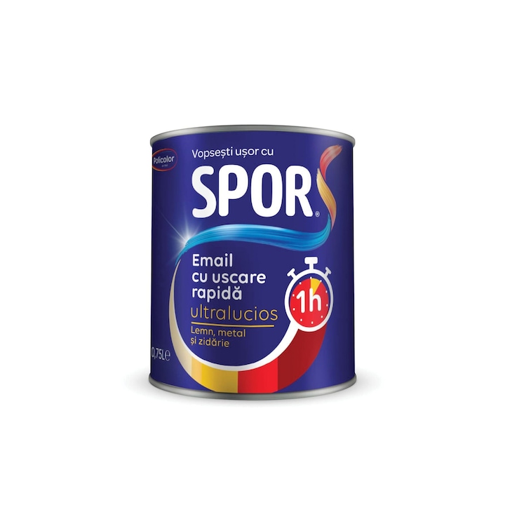 Email pe baza de solvent Spor Uscare Rapida, pentru lemn si metal, crem, aspect lucios, 0.75 L
