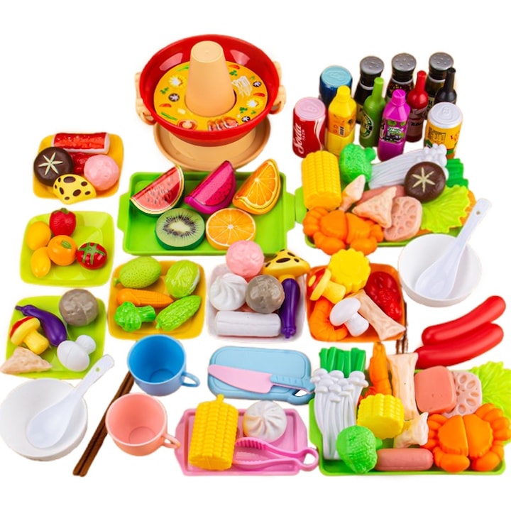 Set jucarie gatit copii 100 piese, Momcbebe, cu aragaz, coordonare mana-ochi, 40x33x8cm, colorat