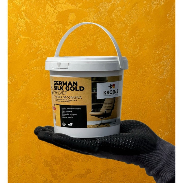 Vopsea Decorativa, Gold German Silk, cu Efect 3D, Culoare Gold, 2.5 Litri, Kroinz