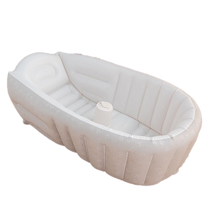 Преносима вана за бебе, Momcbebe, маргаритка, нехлъзгащ дизайн, 90x55x30 см, сива