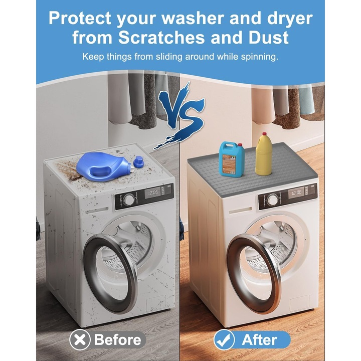 Husa protectoare pentru masina de spalat si uscator, WALALLA, silicon, antiderapant si impermeabil, gri, 60x60cm