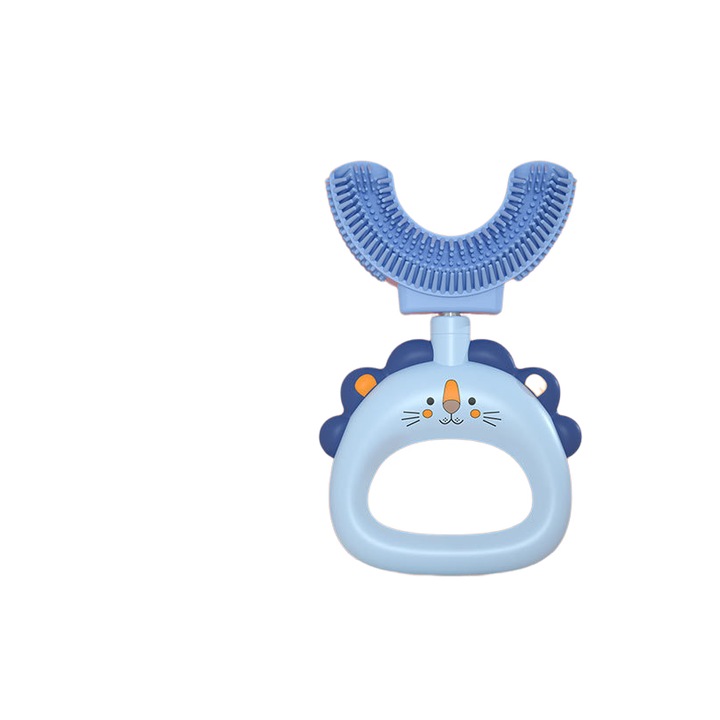 Gyermek U alakú szilikon fogkefe, kék oroszlán, 0-6 éves korig