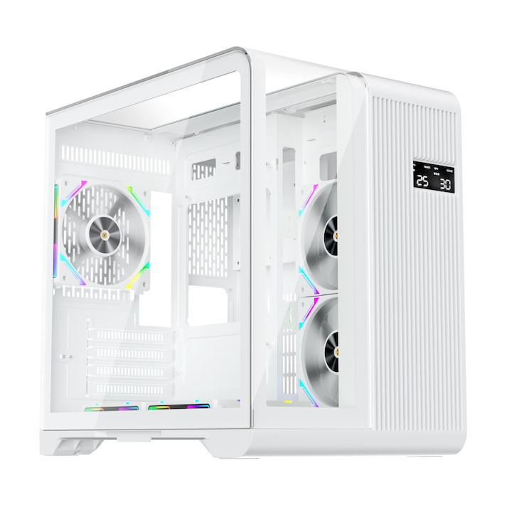 Кутия 1stPLAYER® Gaming RT5-W, цифров дисплей, Cube-Tower, Micro-ATX без захранване, бял цвят