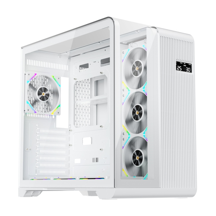 Кутия 1stPLAYER® Gaming RT7-W, цифров дисплей, Cube-Tower, ATX, без захранване, бял цвят