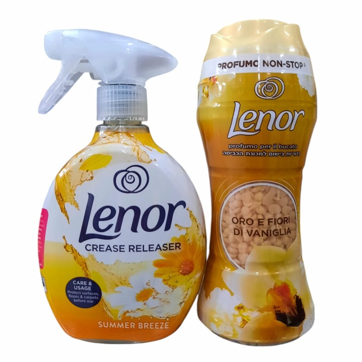 Lenor textil illatosító csomag: Lenor illatgyöngyök, Gold Orchid, 210g + Lenor textilfrissítő spray, Summer Breeze, 500 ml