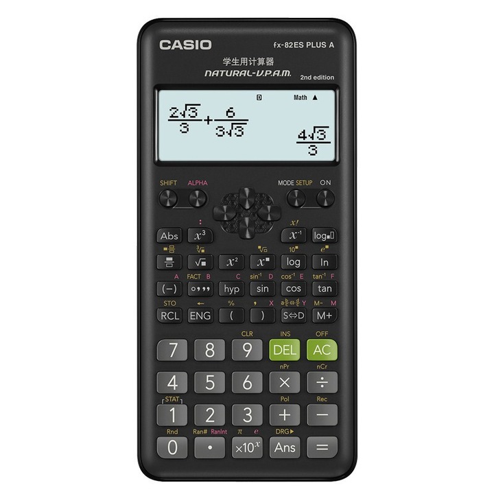 Casio számológép, FX-82ES plus, vizsgákhoz, pontos számításokhoz, fekete színű
