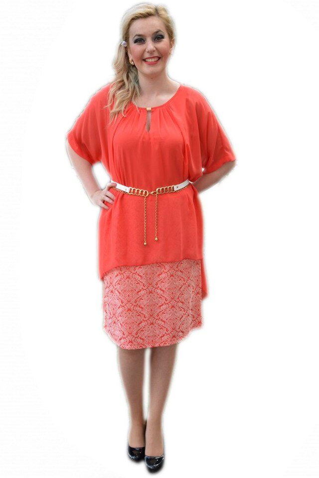 Rochie feminina de ocazie, D&J Exclusive, Corai/Alb