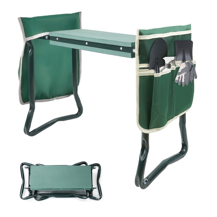 Kerti szék térdpárnákkal, Taipintee, 49x60x27cm, zöld