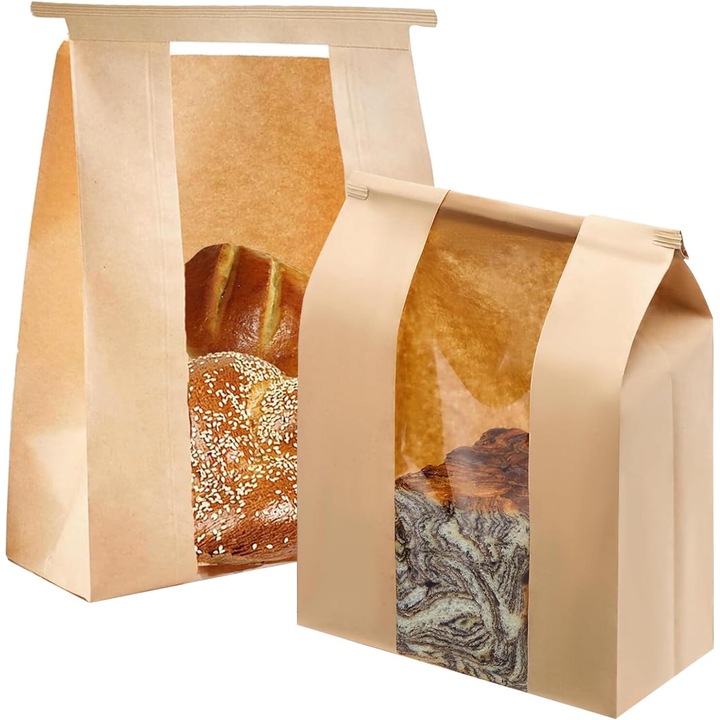 30 торби за домашен хляб, торба за хляб с прозорец, големи хартиени торби за хляб с етикети от метална нишка, подходящи за хлебни изделия и закуски, торби за домашен хляб и хляб с квас, 21 х 9 х 35 см
