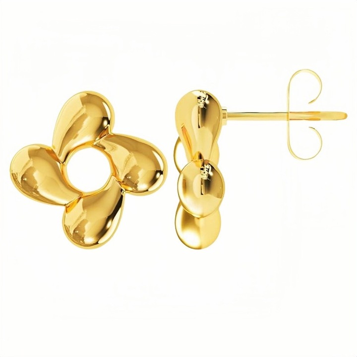 Cercei din otel titan, placat cu aur de 18K, design petala, 15x15mm