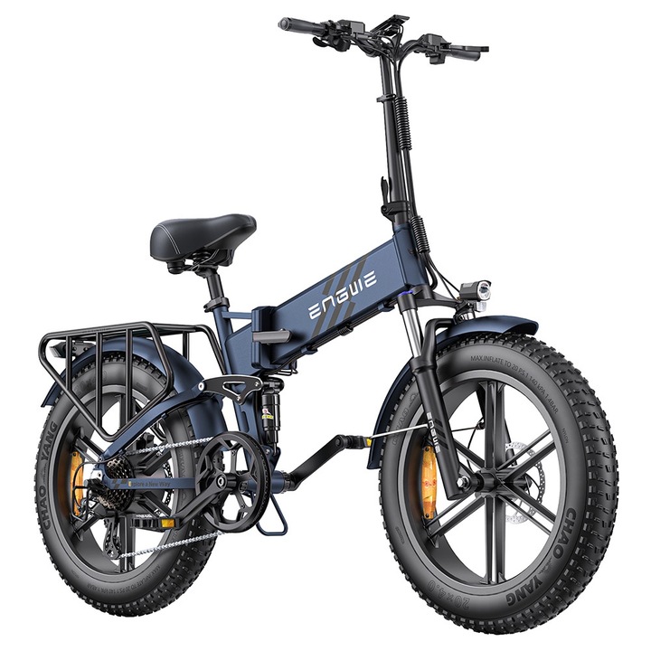 Bicicleta electrica pliaila, ENGWE ENGINE Pro 2.0, anvelopa grasa 20*4,0 inchi, cuplu 75 Nm, baterie 52 V 16 Ah, viteza 25 km/h, interval de 100 km, Shimano 8 viteze, frane hidraulice cu disc, suspensie completa, naveta pentru femei si barbati