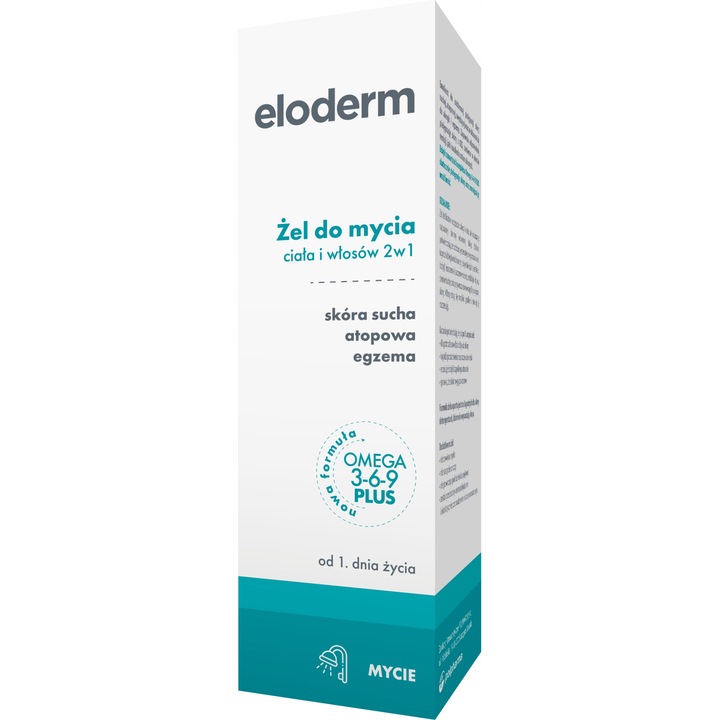 Gel de dus 2 in 1, Eloderm, 200ml, cu Omega 3-6-9 Plus, pentru piele uscata