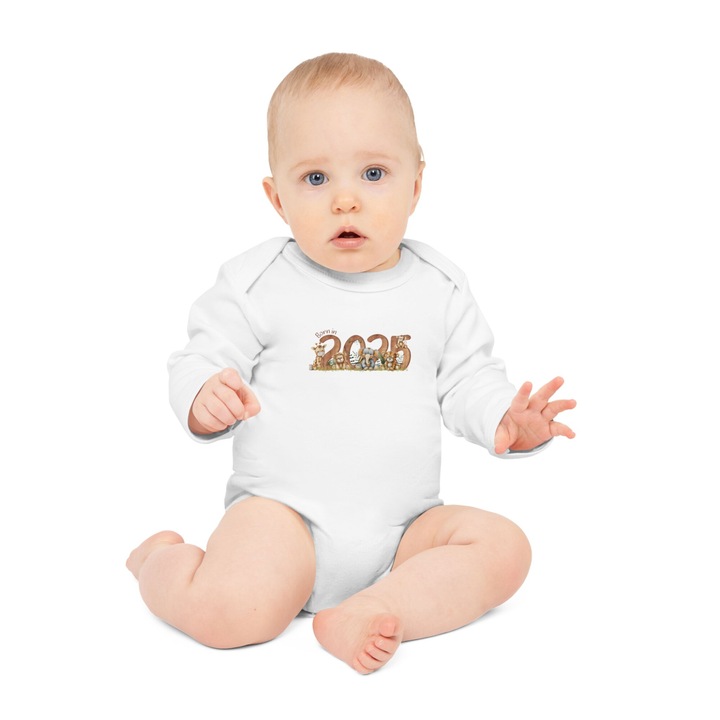 Body Bebelusi, Nascut in 2025, alb, tematica Jungle, Alb
