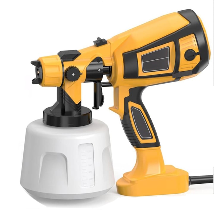 Pulverizator Vopsea Elindor®, Pistol de Vopsit Electric 800W, Pompa Airless pentru Zugravit si Aplicare Lavabila, 3 Duze Incluse, Jet Reglabil, Recipient 900 ml, Pompa de Vopsit Profesionala pentru Pereti, Mobilier si Proiecte DIY, Aparat Vopsit, Galben