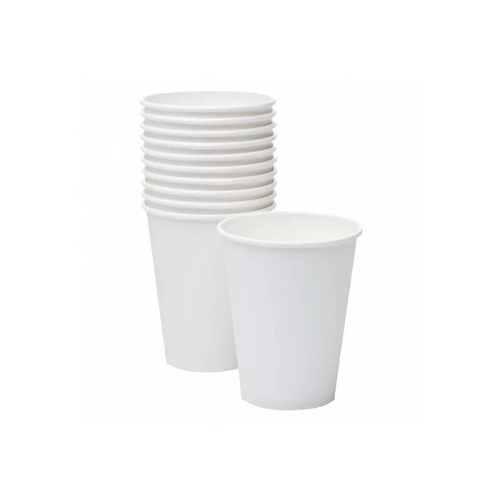 Pahare din carton cu perete simplu, albe, 250ml/9oz, CUP 250W (1000bucati)