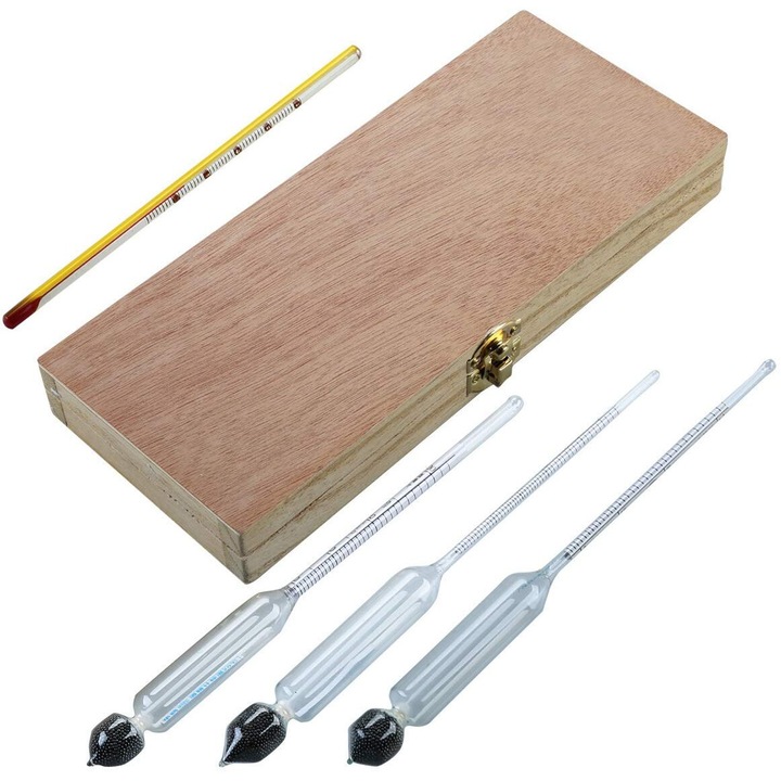 Set tester alcoolemie, 0-100 Vol%, cu termometru, 3 piese, pentru bauturi spirtoase
