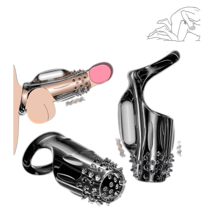 Комплект 2 пръстена за пенис с вибратор AjieQaQ, Прозрачен, Водоустойчиви, Диаметър 5 см