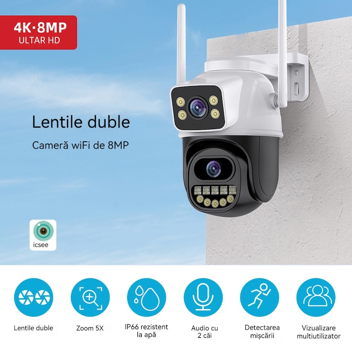 Camera Dubla Camera De Supraveghere Video CCTV Dubla GrandXEye safe A33B, 8MP,64G ...