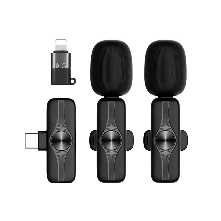 Microfon Lavalier Wireless cu 2 Capete - Negru, Reincarcabil USB, Compatibil cu Telefoane, Camere si Laptopuri - Tehnologie DSP, Anti-Interferenta, Baterie 80mAh, incarcare rapida in 20 Minute pentru Live Streaming, Interviuri, si Conferinte