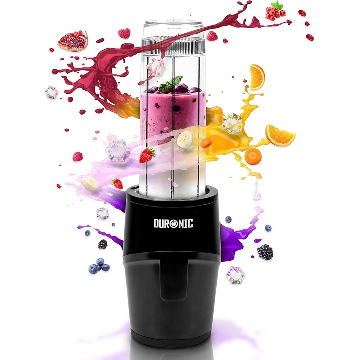 Блендер Duronic BL510, Мини Smoothie Maker, 500 W, Миксер с бутилка за пиене 570 ml, Protein Fitness, Бебешка храна, Черен