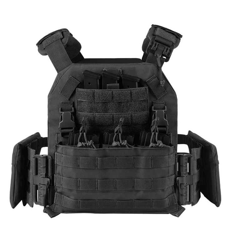 Vesta tactica Airsoft cu eliberare rapida VOTAGOO, reglabila, respirabila, negru