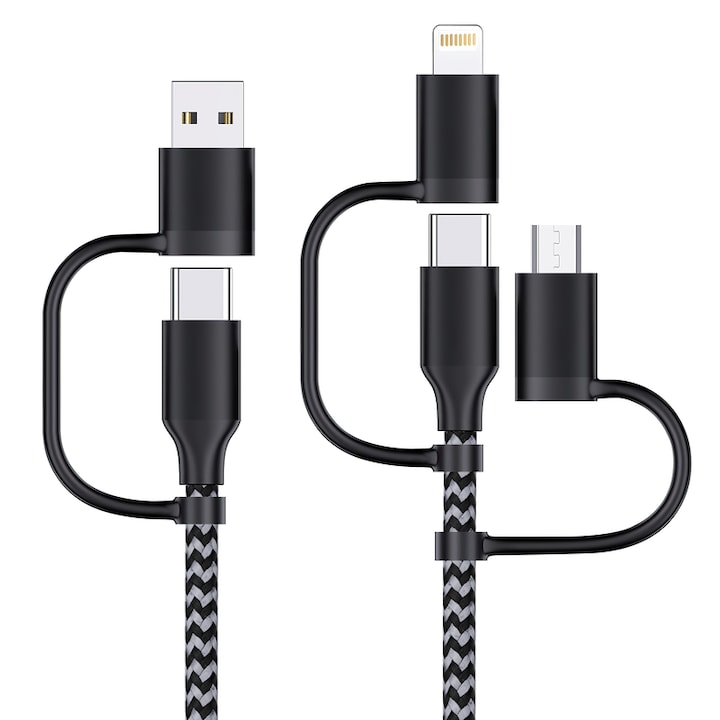 5 az 1-ben töltőkábel 2 m 60 W USB A/USB C C-típushoz/Micro USB/Lightning, Firsting, nylon fonott, széles körű kompatibilitás