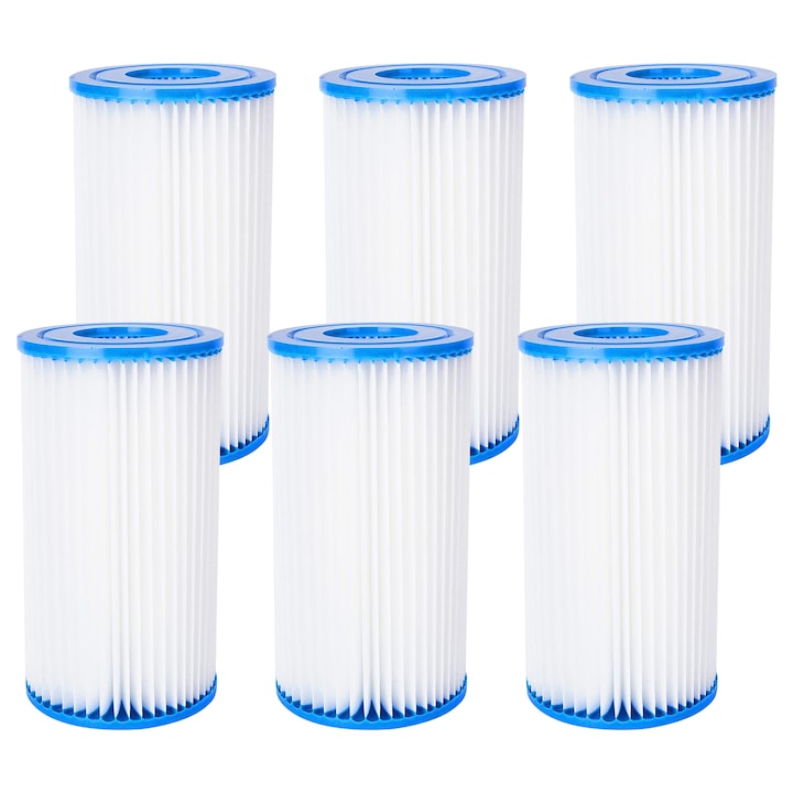Set de 6 filtre pentru pompa de piscina, Taipintee, alb/albastru, usor de curatat, design pliabil