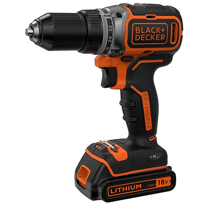 Black & Decker BL186 Fúró-csavarozó, 18V , 1 x 1.5 Ah akkumulátor, 400 mA töltő, Tartozék doboz