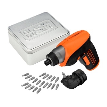 Surubelnita cu Acumulator 3.5V CS3652LCAT, Black & Decker, Atasament de insurubat la Unghi, 20 Accesorii si Cutie Depozitare Surubelnita cu Acumulator 3.5V CS3652LCAT, Black & Decker, Atasament de insurubat la Unghi, 20 Accesorii si Cutie Depozitare