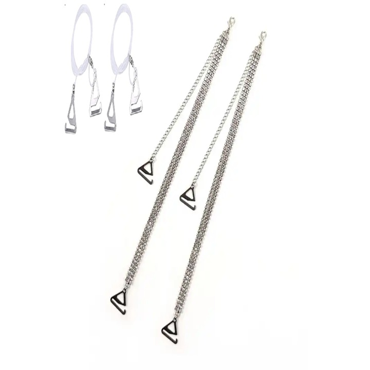 Set bretele reglabile sutien/rochie cu 3 randuri de strasuri argintii si bretele reglabile sutien/rochie invizibile cu snur transparent