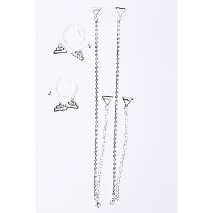 Set bretele reglabile sutien/rochie cu un rand de strasuri argintii si bretele reglabile sutien/rochie invizibile cu snur transparent