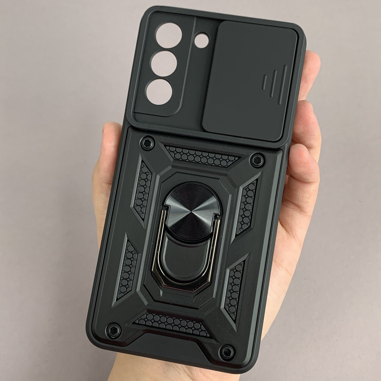 Husa telefon Mat-Tech compatibila cu Samsung Galaxy S21 FE 5G, Protectie Camera, Inel, Magnet, Anti-Shock, Rugged Protection, Negru