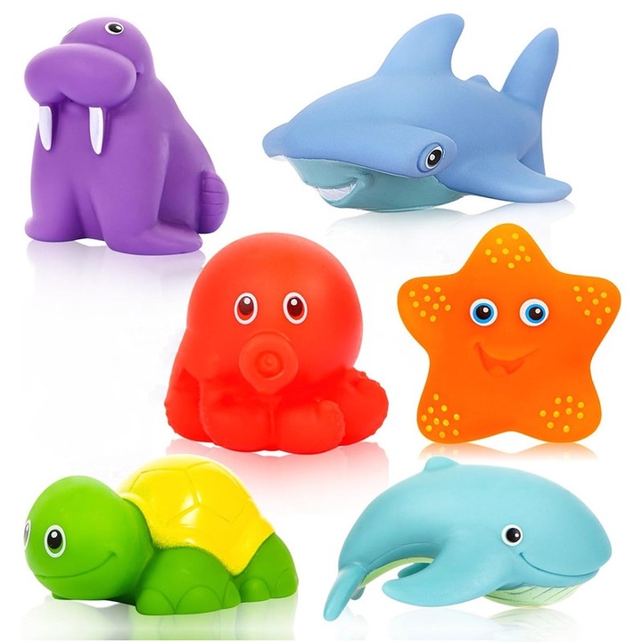 6 db-os fürdőjáték készlet csecsemőknek, vízi állatoknak, BPA-mentes, többszínű, 6-36 hónapos korig