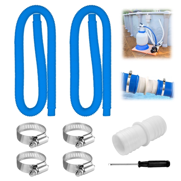 Set de 2 furtunuri pentru pompa de piscina, Taipintee, 32 mm, 1.5 m, cu cleme si adaptoare