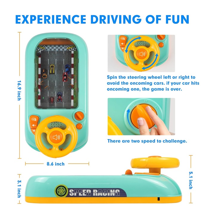 Jucarie interactiva volan pentru copii, Fokelyi, cu efecte sonore, 4 ventuze, bumbac