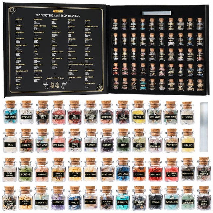 Set TAROTERA® 50x Cristale Naturale Rare pentru Farmece, Putere, Noroc si Vindecare