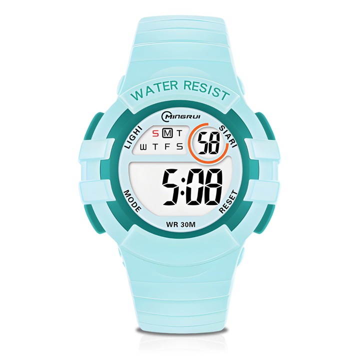 Цифров часовник за деца Enforose, водоустойчив, мултифункционален, черно-зелен, 8.1x8.1x5.2см