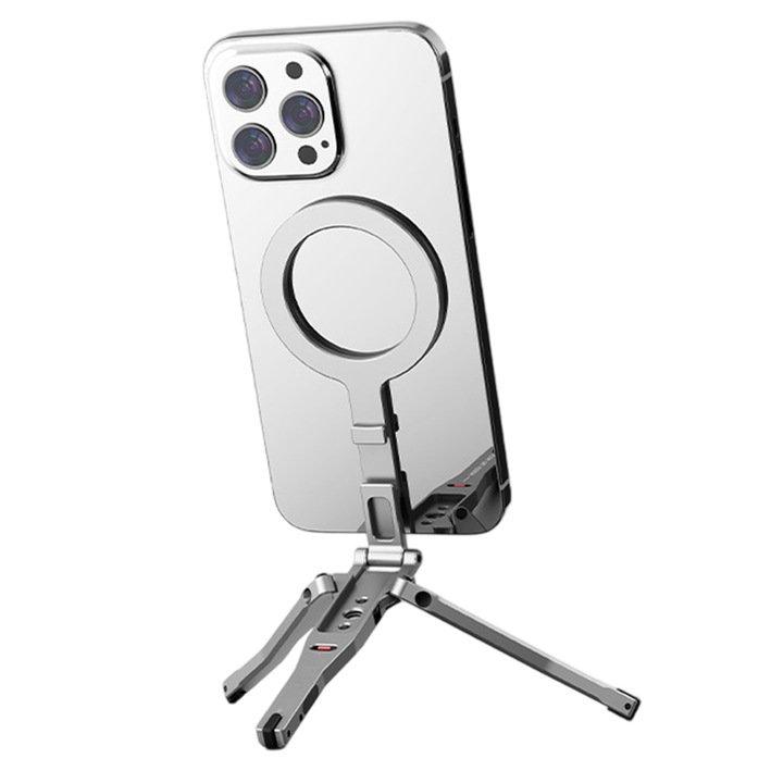 Trepied magnetic de buzunar pentru telefon, pliabil, compatibil cu Magsafe iPhone 15/14/13/12 Plus Series Pro Max, upgrade pentru telefonul mobil, maner pentru montare trepied pentru smartphone