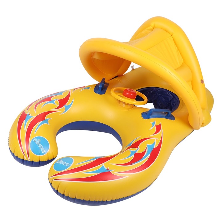 Двоен пояс за плуване за родители и деца, longziming, с подвижен сенник, 90x90cm, многоцветен